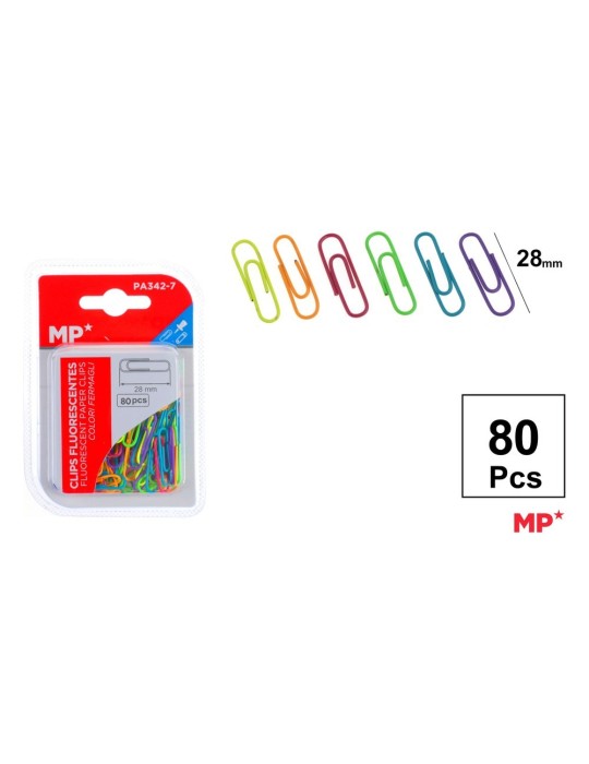 Pack de 6 cajas de 80 clips fluorescentes 28 mm
