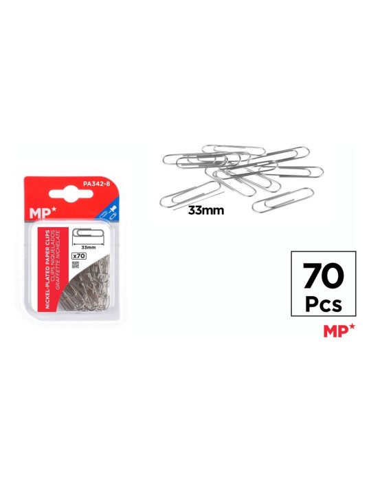 Pack de 6 cajas de 70 clips niquelados 33 mm