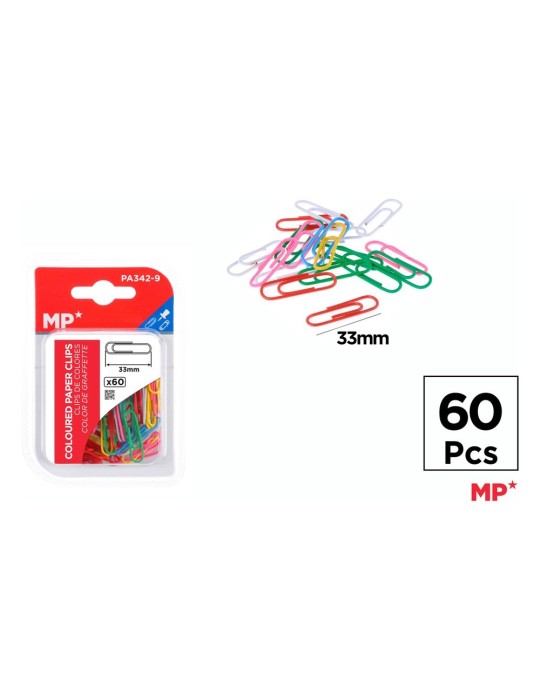 Pack de 6 cajas de 60 clips de colores 33 mm