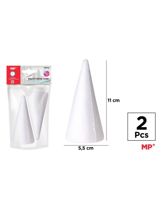 Pack de 6 paquetes de 2 conos de poliespán 5,5 × 11 cm