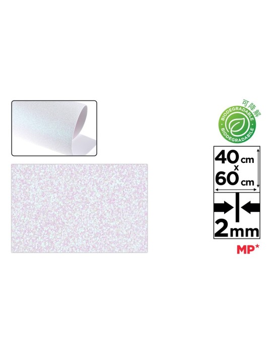 Pack de 6 láminas de goma EVA con purpurina 40 × 60 cm, Blanco