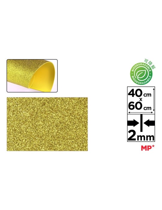 Pack de 6 láminas de goma EVA con purpurina 40 × 60 cm, Oro