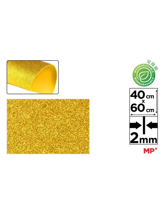 Pack de 6 láminas de goma EVA con purpurina 40 × 60 cm, Oro viejo