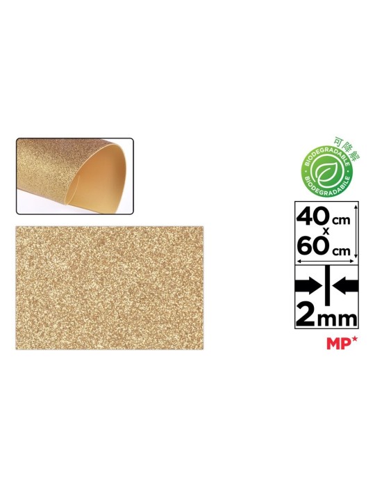 Pack de 6 láminas de goma EVA con purpurina 40 × 60 cm, Oro champan