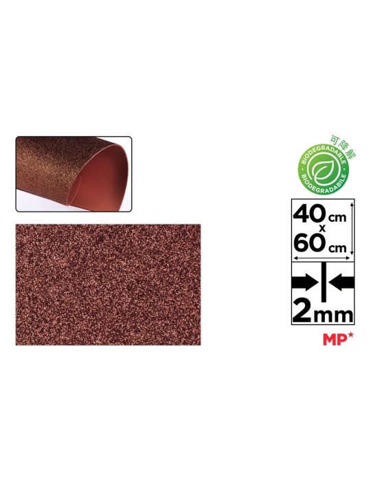 Pack de 6 láminas de goma EVA con purpurina 40 × 60 cm, Marrón oscuro