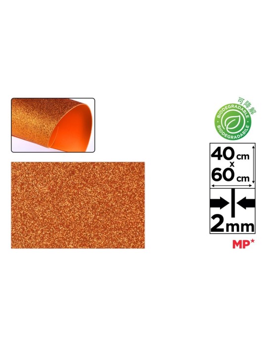 Pack de 6 láminas de goma EVA con purpurina 40 × 60 cm, Naranja