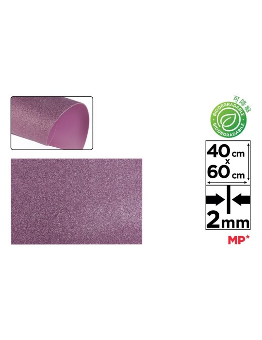 Pack de 6 láminas de goma EVA con purpurina 40 × 60 cm, Lila