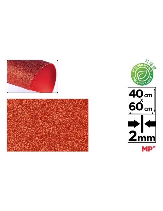 Pack de 6 láminas de goma EVA con purpurina 40 × 60 cm, Rojo navidad