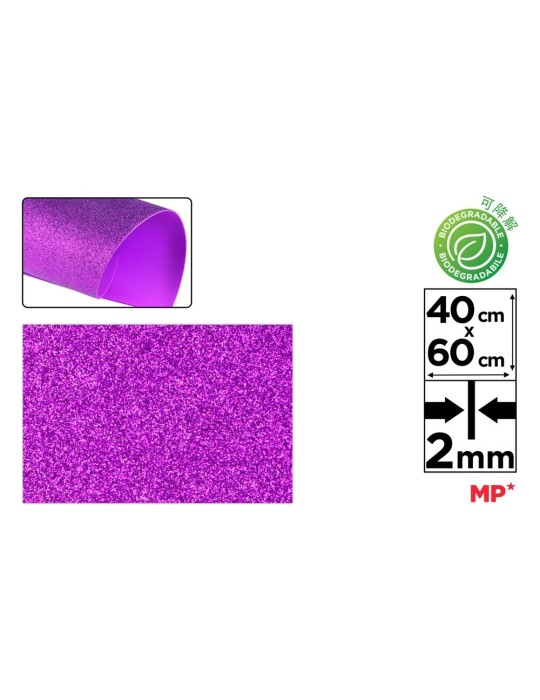 Pack de 6 láminas de goma EVA con purpurina 40 × 60 cm, Violeta