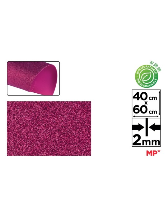 Pack de 6 láminas de goma EVA con purpurina 40 × 60 cm, Magenta