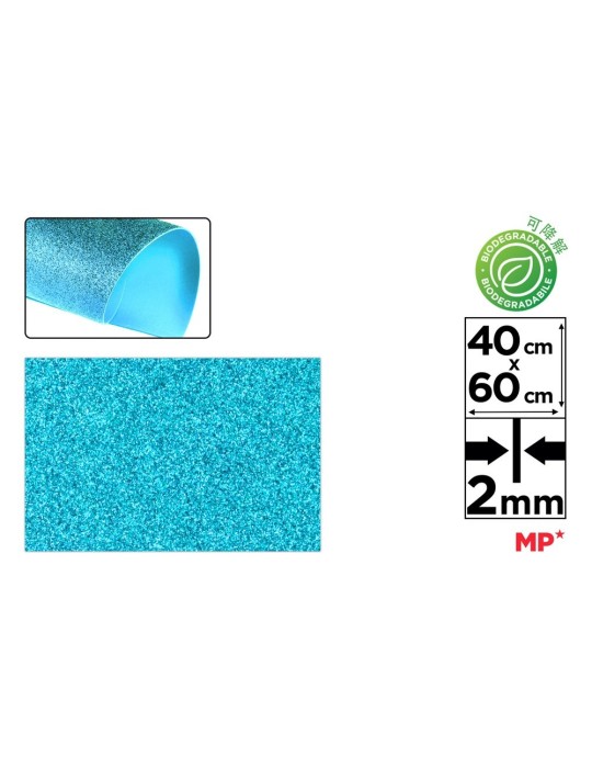 Pack de 6 láminas de goma EVA con purpurina 40 × 60 cm, Azul cielo
