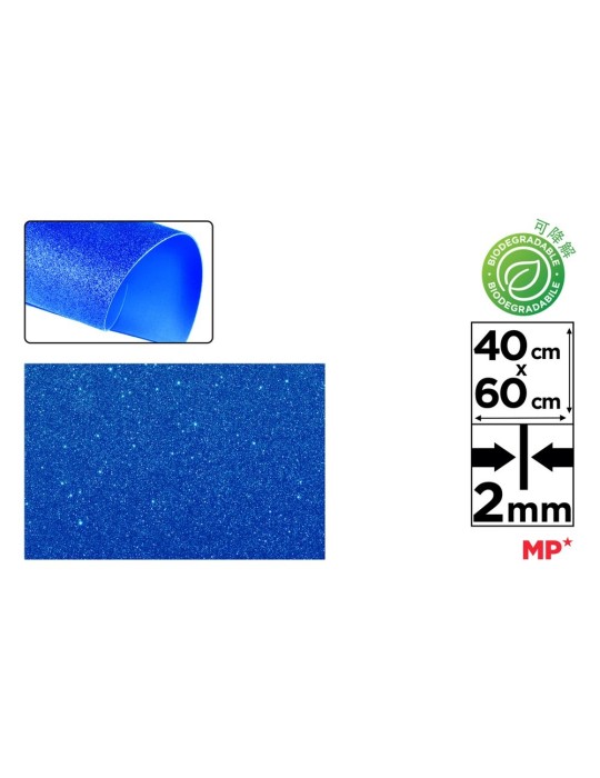 Pack de 6 láminas de goma EVA con purpurina 40 × 60 cm, Azul