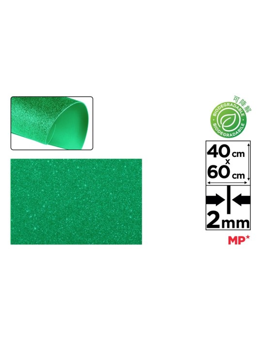 Pack de 6 láminas de goma EVA con purpurina 40 × 60 cm, Hierba