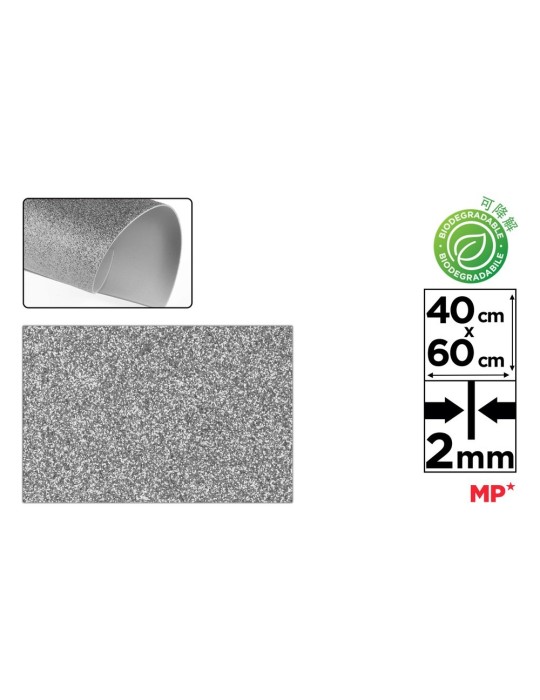 Pack de 6 láminas de goma EVA con purpurina 40 × 60 cm, Gris piedra