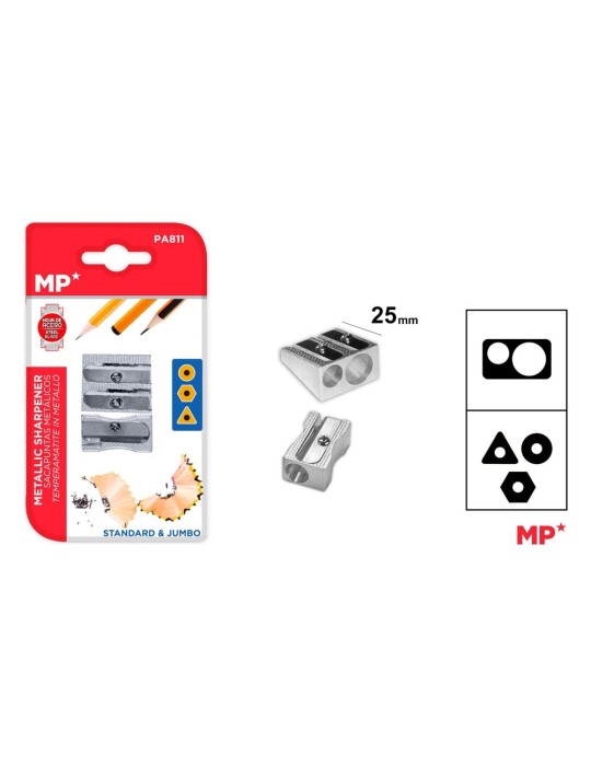 Pack de 12 blísteres de 2 sacapuntas metálicos 25 mm