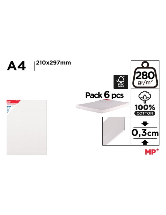 Lienzo en tablilla A4, pack de 6