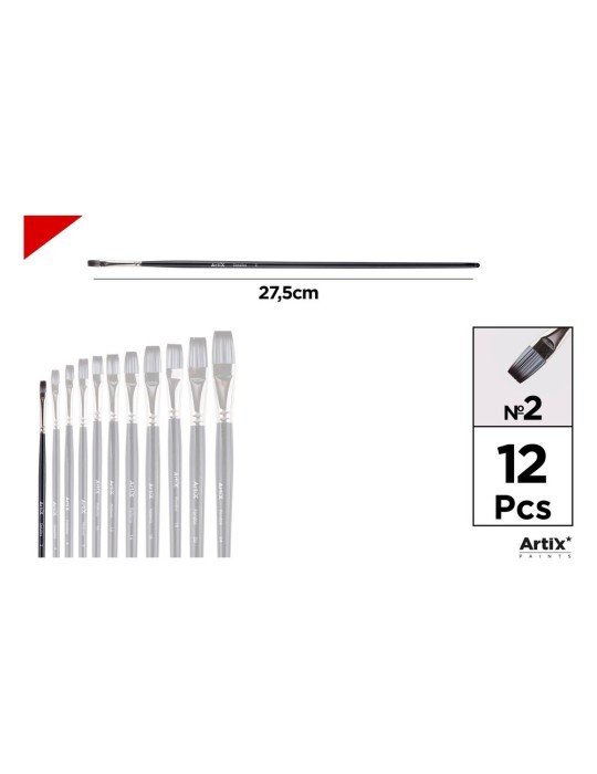 Pincel plano de pelo sintético gris y blanco - Artix, Nº 2