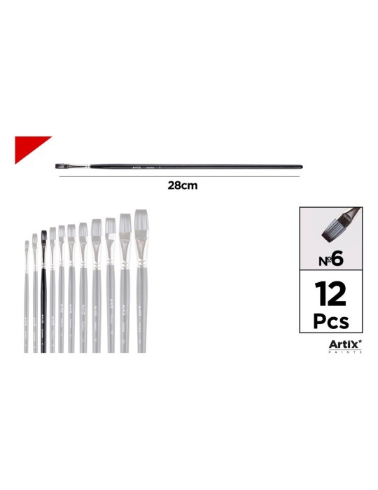 Pincel plano de pelo sintético gris y blanco - Artix, Nº 6