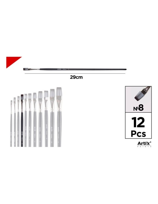 Pincel plano de pelo sintético gris y blanco - Artix, Nº 8