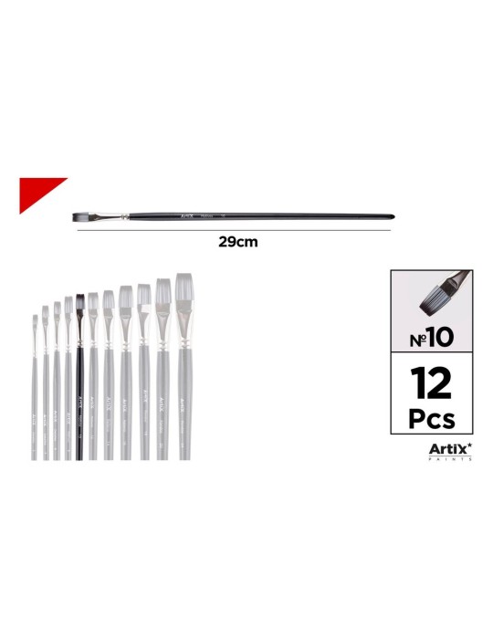 Pincel plano de pelo sintético gris y blanco - Artix, Nº 10