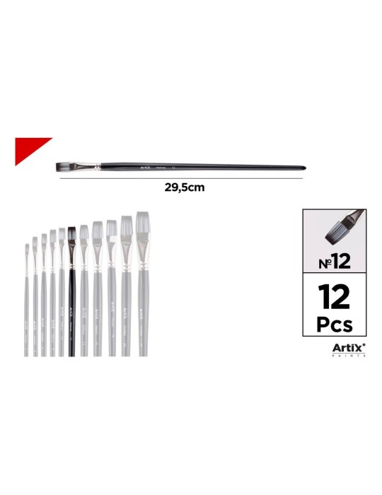 Pincel plano de pelo sintético gris y blanco - Artix, Nº 12
