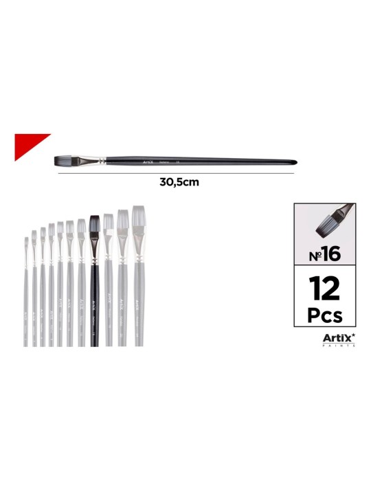 Pincel plano de pelo sintético gris y blanco - Artix, Nº 16