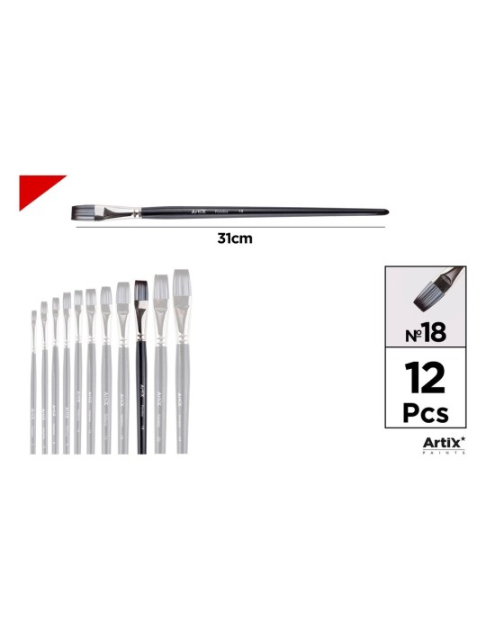 Pincel plano de pelo sintético gris y blanco - Artix, Nº 18