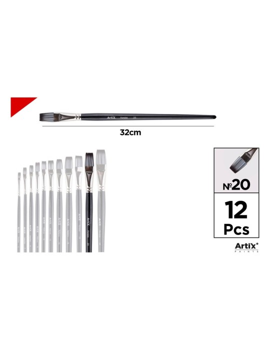 Pincel plano de pelo sintético gris y blanco - Artix, Nº 20