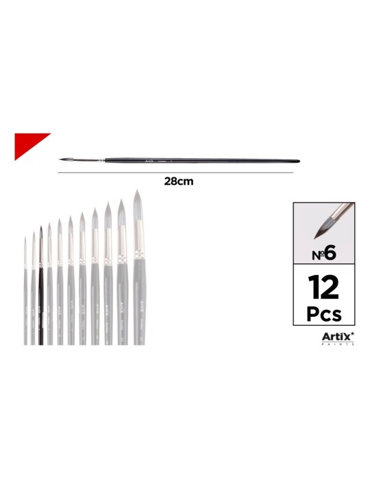 Pincel redondo de pelo sintético gris y blanco - Artix, Nº 6