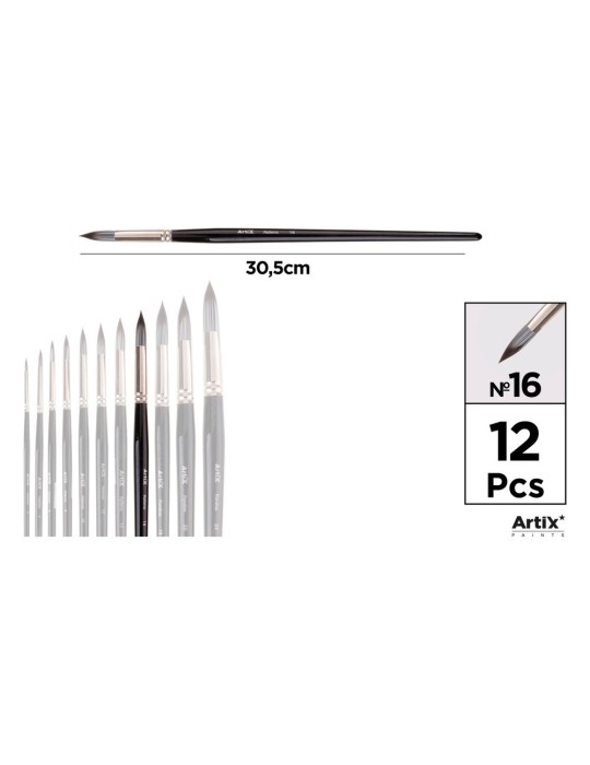 Pincel redondo de pelo sintético gris y blanco - Artix, Nº 16