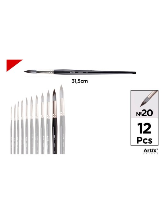 Pincel redondo de pelo sintético gris y blanco - Artix, Nº 20