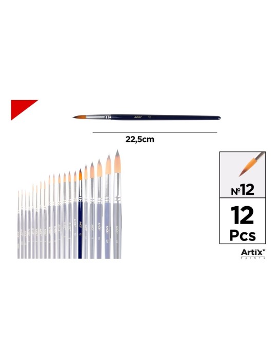 Pincel redondo de pelo sintético bicolor, mango azul - Artix, Nº 12
