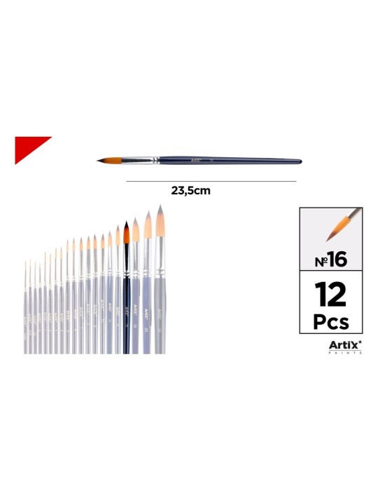 Pincel redondo de pelo sintético bicolor, mango azul - Artix, Nº 16
