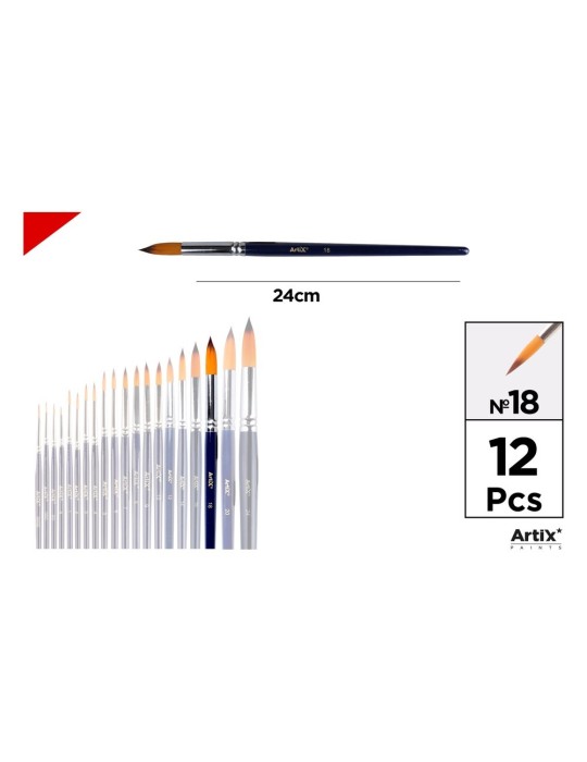 Pincel redondo de pelo sintético bicolor, mango azul - Artix, Nº 18