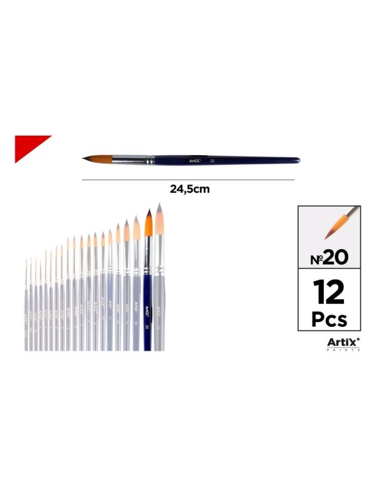 Pincel redondo de pelo sintético bicolor, mango azul - Artix, Nº 20