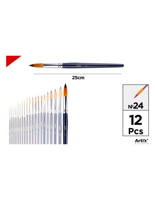 Pincel redondo de pelo sintético bicolor, mango azul - Artix, Nº 24