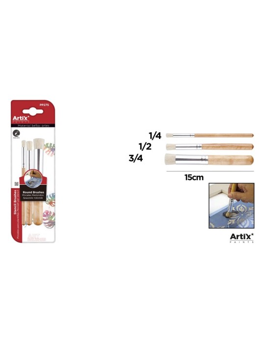 Pinceles redondos para plantillas de cerda natural, blíster de 3 - Artix