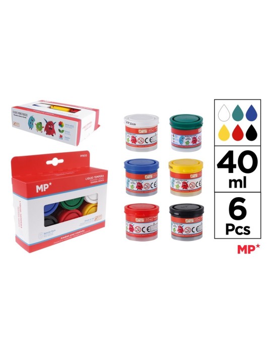 Témpera escolar 40 ml, estuche de 6 colores - Artix