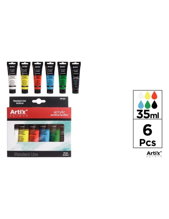 Pintura acrílica, estuche de 6 tubos de 35 ml - Artix