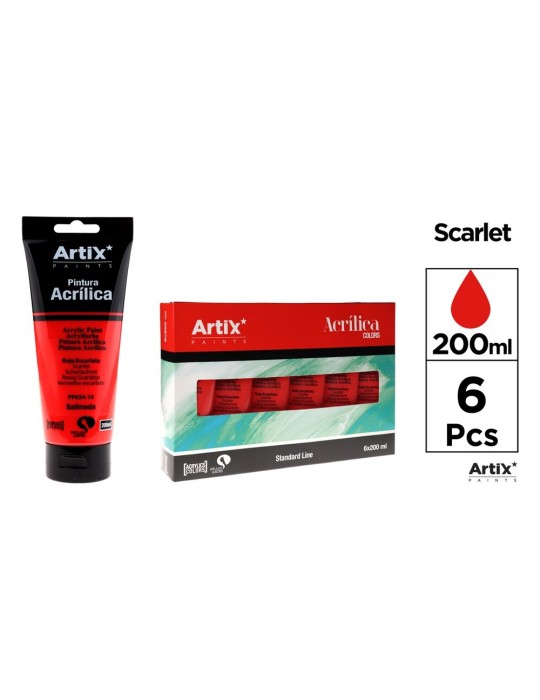 Pintura acrílica, 200 ml, Rojo escarlata