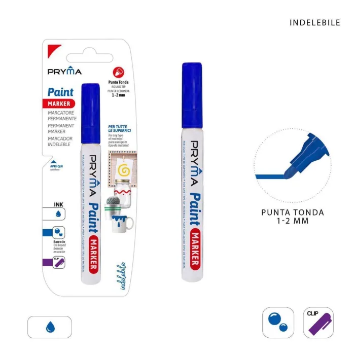 Marcador de pintura permanente de punta redonda de 1 mm-2 mm - Pryma, Azul