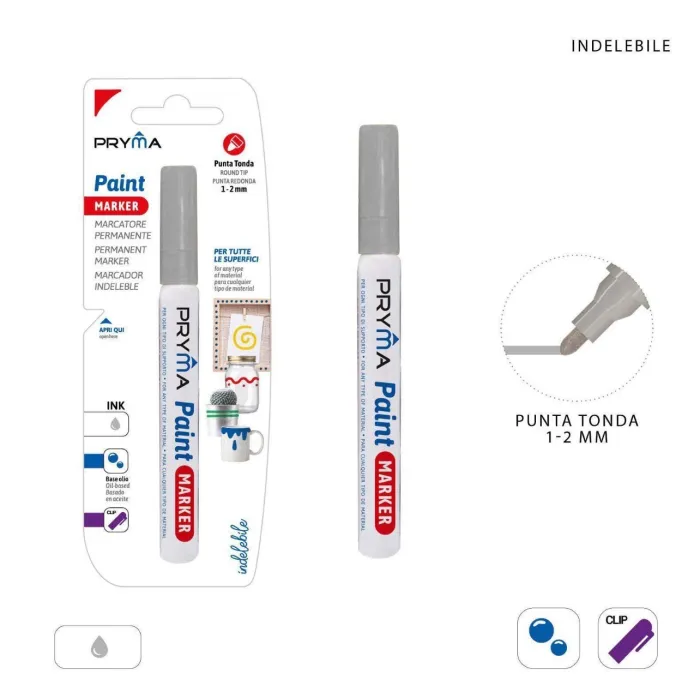 Marcador de pintura permanente de punta redonda de 1 mm-2 mm - Pryma, Plata