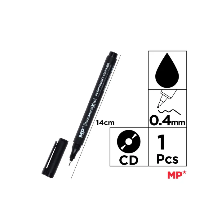 Marcador CD Permanente con Punta Fina 0,4 mm, Negro
