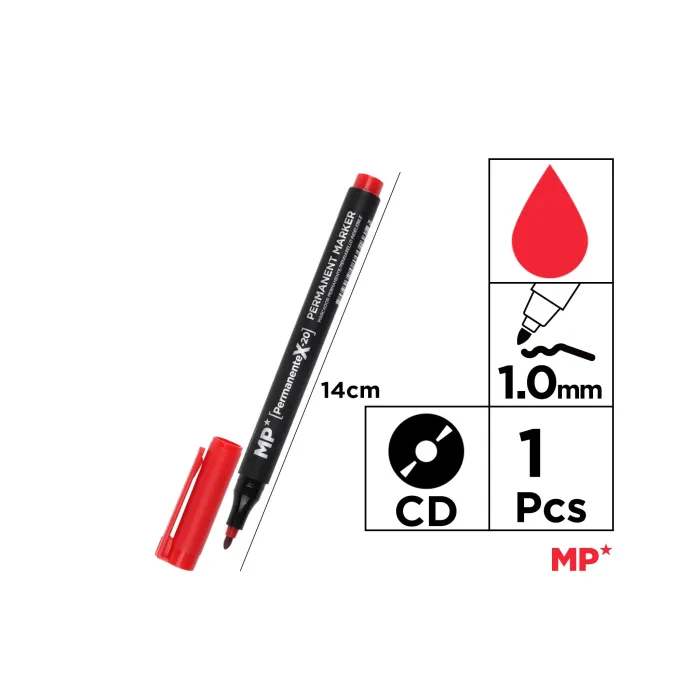 Marcador CD Permanente con Punta Media 1 mm, Rojo