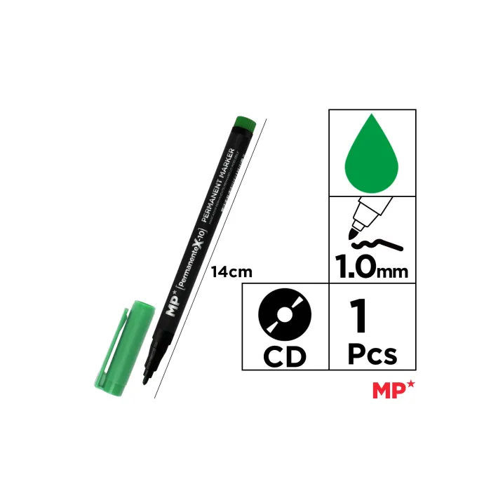 Marcador CD Permanente con Punta Media 1 mm, Verde