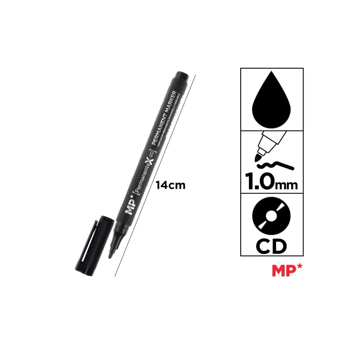 Marcador CD Permanente con Punta Media 1 mm, Negro