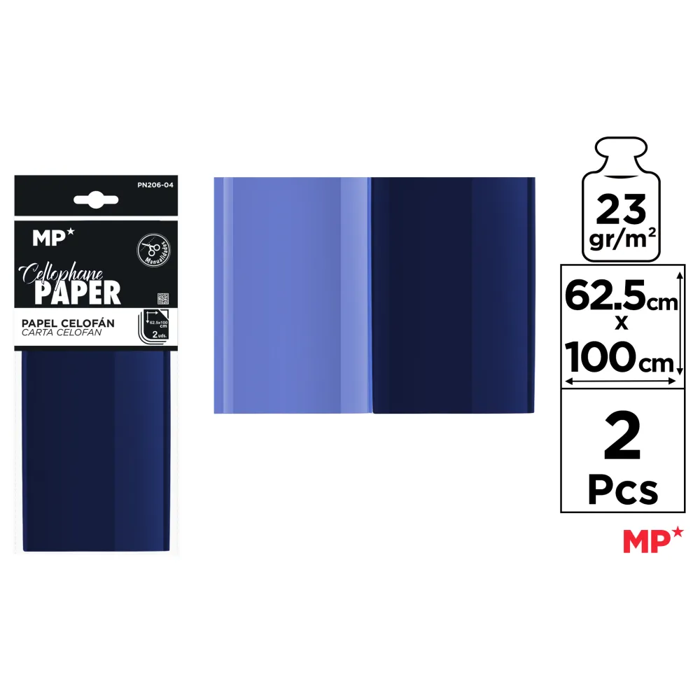 Papel Celofán 62.5x100 2U Azul MP Frescura y elegancia para tus proyectos