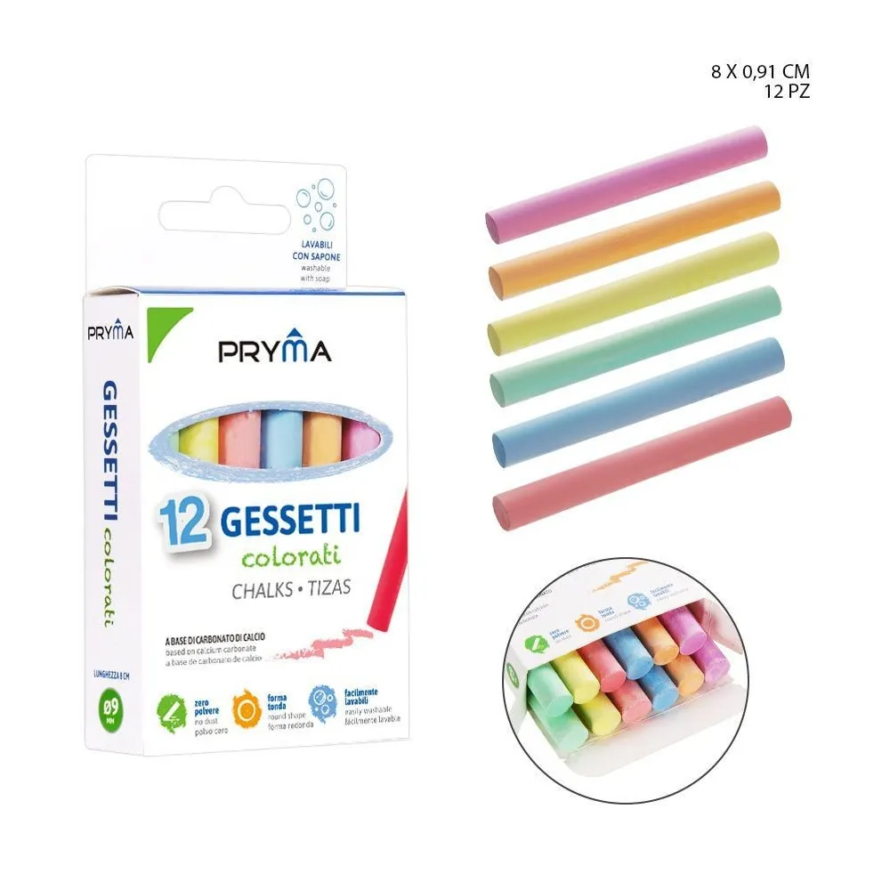 Tiza 8x0.9cm Pryma Set de 12 Colores para Diversión y Arte