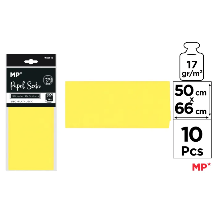 Papel seda de 50 × 66 cm, paquete de 10 hojas, 2 amarillo limón