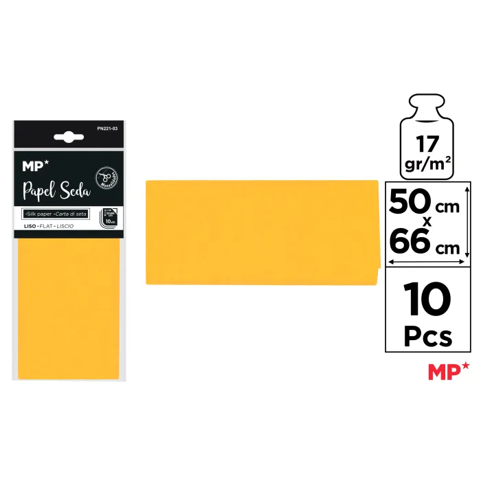 Papel seda de 50 × 66 cm, paquete de 10 hojas, 3 amarillo